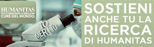 Banner promozionale di Humanitas che incoraggia a sostenere la ricerca scientifica.