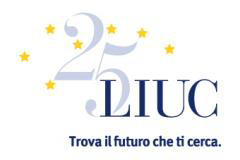 Logo del 25° anniversario della LIUC con la frase "Trova il futuro che ti cerca".