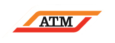 Logo dell'azienda di trasporti pubblici ATM su sfondo arancione e bianco.